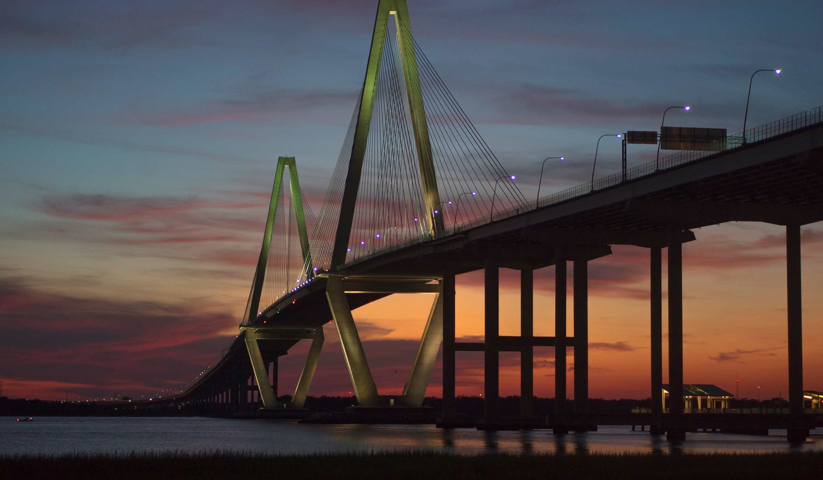 Ravenel Bridge at sunset over Charleston